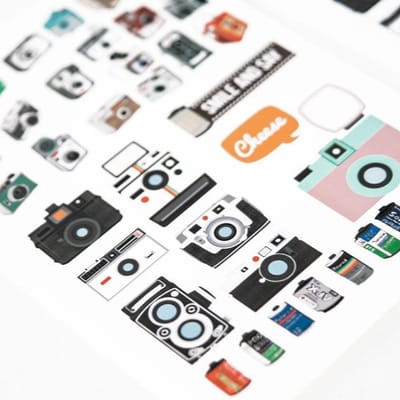 Papier en Knutselen | Set van 2 Stickervellen Camera's