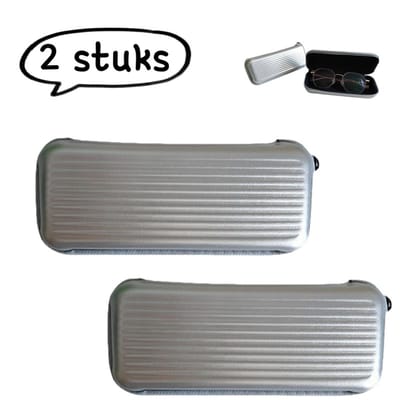 2-delige brillenkoker - Koffervormige brillenkoker - Draagbare brillenorganizer voor mannen en vrouwen - Met zwarte haken - Universele semi-harde koker - Zilver