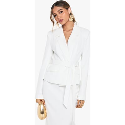 boohoo Dames Occasion Getailleerde Getailleerde Blazer met Riem | Ivoor | Maat: 36