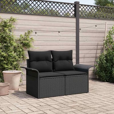 Tuinbank - Loungebank - Buiten Ontspannen - Weerbestendig Polyrotan - 141x62x69 cm - Zwart