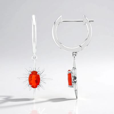 Cavill - 925 Sterling Zilver Oorbellen Gerhodineerd - AAA Mexicaanse Vuur Opaal 0,493 ct - Ovaal Edelsteen - Elegante Kleurrijke Sieraden Dames