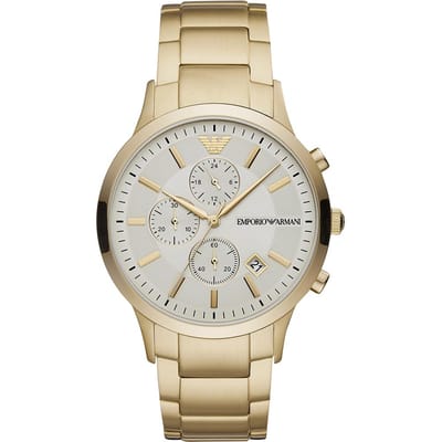 Emporio Armani Renato Beige Goud Metaal Heren Kwarts Chronograaf AR11332 beige