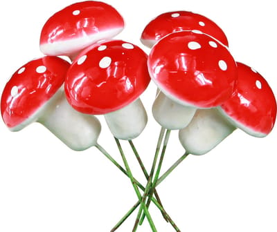 Decoratieve paddenstoelen voor het plakken van vliegenzwammen op draad