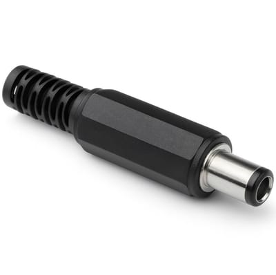 Soldeerbare DC plug 2,5 x 5,5 (9mm lang) met knikbeschermer
