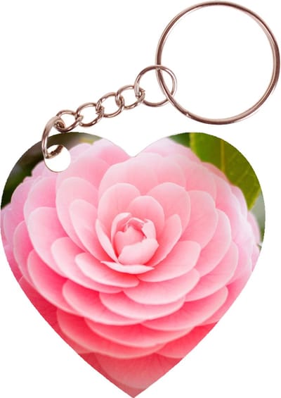 Sleutelhanger hartje 5x5cm - Japanse Roos - Roze - Camellia Japonica