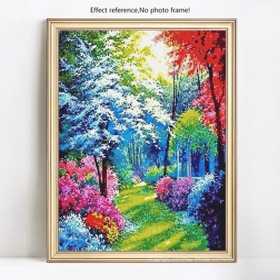 5D Doe-het-zelf Diamantmozaïek Volledig Rond Kleurrijke Boom Diamantschilderij Borduurwerk 20X30 blue