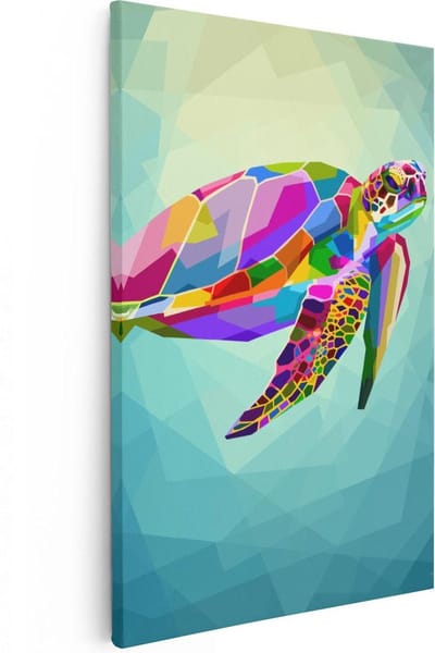 Artaza Canvas Schilderij Zeeschildpad - 20x30 cm - Klein - Abstracte Wanddecoratie - Muurdecoratie Woonkamer - Kamer Accessoires