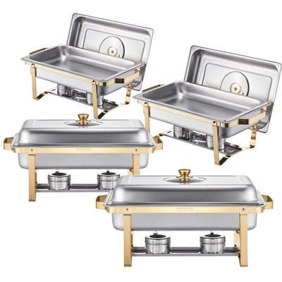 8 Quarts Lot de 4 Rectangulaire Bain-Marie Set de Buffet Bac Pleine Grandeur Acier Inoxydable