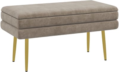 HOMCOM Opbergbank met deksel fluweel - Zitbank - Poef met opbergruimte - Beige