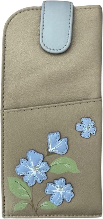 Mala Leather Sakura Floral Glasses Case soft leather wide tab top ladies