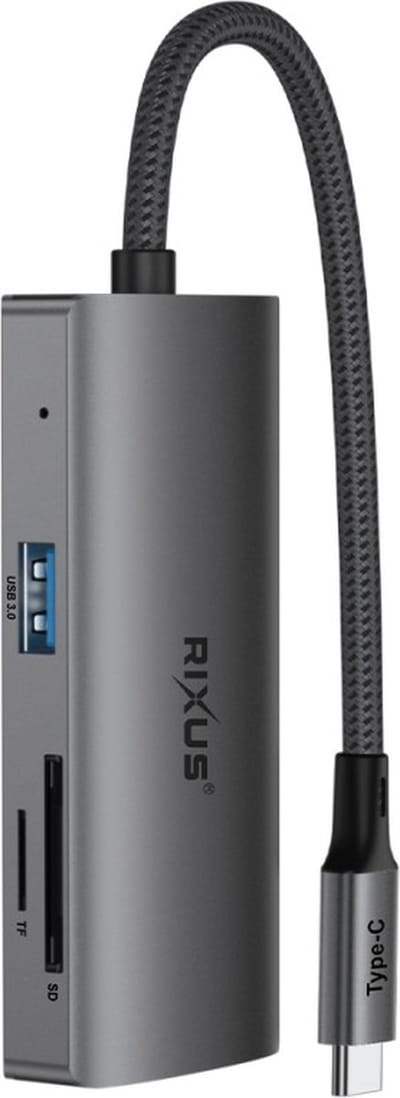 Rixus RXHU08 USB USB-C To Ethernet Adaptor With Docking Station Grey