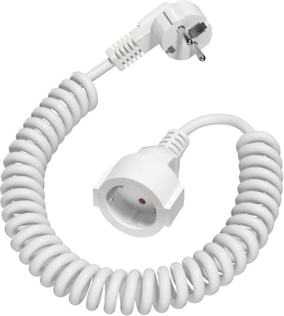 SnelShoppen - Schuko Verlengkabel 2M Spiraalkabel, Rekbaar van 0,5M tot 2M, 250 V/16 A Geaard Contact, Spiraalverlenging voor Thuis, Kantoor, Buiten,