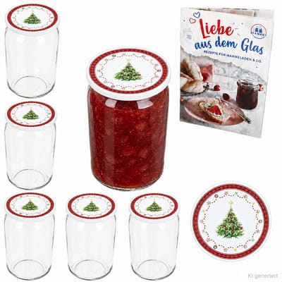6-delige set ronde glazen 720 ml To 82 Kerstmis droom deksel incl. Diamant Gelierzauber receptenboekje
