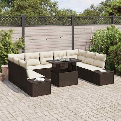 vidaXL - Tuinbank - Set - 10 - st - Bruin - en - Crème - poly - rattan