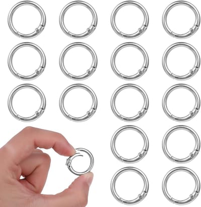 16 stuks sleutelhangers met veer - ronde karabijnhaak van roestvrij staal