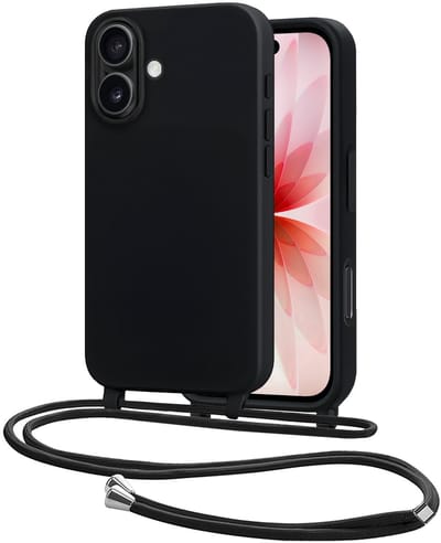 Hoes Geschikt voor iPhone 17 Met Telefoonkoord - Siliconen Hoesje Backcover Met Ketting - Zwart