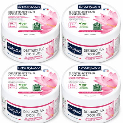 Starwax Geurverdrijver Fleur de Lotus 300 g - Set van 4 Stuks - Natuurlijke Luchtverfrisser Geurneutralisator - 8 Weken Werking tot 30 m² - 98% Natuurlijke Oorsprong - Made in France