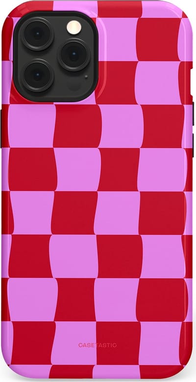 Casetastic hoesje geschikt voor Apple iPhone 12 Pro Max - MagSafe - Dubbellaagse bescherming - Dansend Ruitje - Fashion Case - Rood Lavendel Roze
