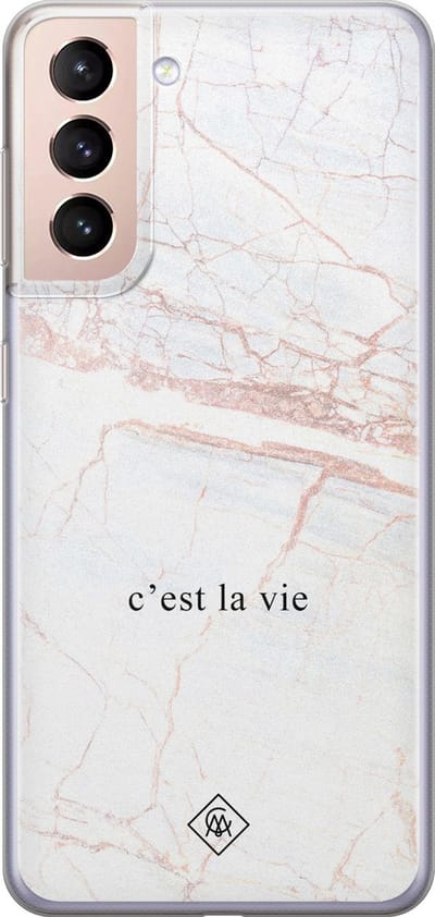 Casimoda® hoesje - Geschikt voor Samsung S21 - C'est La Vie - Backcover - Siliconen/TPU - Bruin/beige