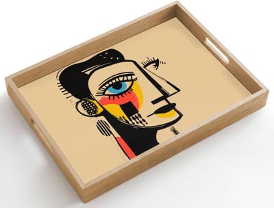 Dienblad hout 50x35 cm - Schootdienblad - Geometrisch - Felle kleuren - Kubistische stijl - Borrelplank rechthoek - Plateau dienbladen