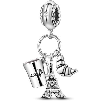 Fler® | Bedel | Past op populaire bedelarmbanden (standaard - 3mm) | Parijs Ontbijt Bedel | Hangbedel Charm | 925 sterling zilver | Transparante zirkonia | Armband Kraal | Valentijnsdag Cadeau | Sinterklaas kado | Kerstcadeau | Verjaardagsgeschenk