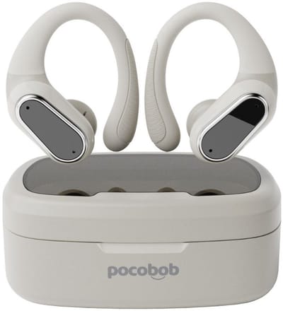 pocobob SP - draadloze sport oordopjes - Beige - hardloop oortjes met oorboog achter oor - bluetooth oordopjes hardlopen