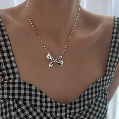 925 Sterling Zilveren Grote Strik Charm Hanger Ketting Voor Vrouwen Mode Sieraden Bruiloft Feest Verjaardagscadeau Dz387 gray