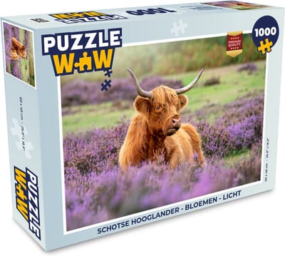 Puzzel Schotse hooglander - Bloemen - Licht - Legpuzzel - Puzzel 1000 stukjes volwassenen