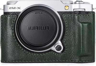 Retro Leren Camera Case voor Fujifilm X-M5 - Beschermende Hoes met Handvat en Onderopening, Groen, Perfect voor Fotografie en Reizen
