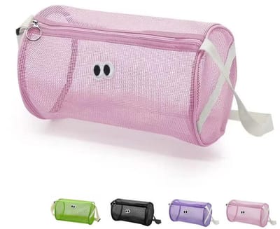 Strandtas met Rits - Nettas Voor Speelgoed - Vakantie Tas - Zwemtas - Draagbare sporttas - Handdoektas - Licht natuur - Draagbaar - Praktisch - Stijlvol - Zomer & Strand & Reizen - voor zandspeelgoed, zwemkleding, zwembrillen - Roze