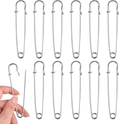 12x Grote Veiligheidsspelden RVS 10cm voor Kleding, Leer, Banden en Knutselwerk