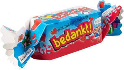 Snoeptoffee - Bedankt - Gevuld met Drop - In cadeauverpakking met gekleurd lint