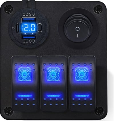 ProRide Schakelpaneel 12V voor Auto/Boot - USB C Lader 3 poorten met Schakelaar - QC3.0 - 3 schakelaars