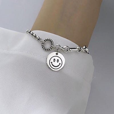 Bracelet à breloques rond en argent sterling 925 style punk pour femme, accessoire de mariage, Sl191 gray