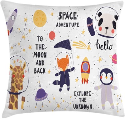 ABAKUHAUS Astronaut Kussenhoes – Beidzijdig Druk – 40x40 cm – Wit/Multicolor