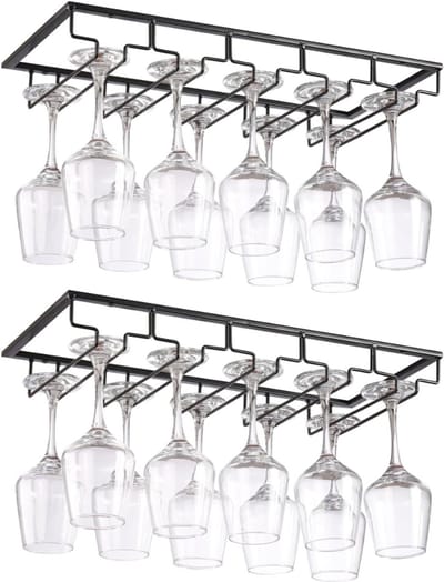Aura® Ophangrek Wijnglazen - Wijnglazenhouder – Metalen Wijnglazenrek - Zwart - ‎22cm x 40cm x 6cm