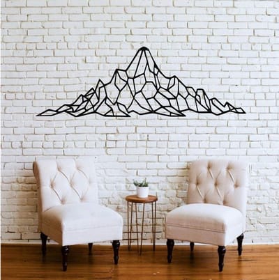 Geometrische Metalen Wanddecoratie Wereldkaart - 3D Zwarte Wanddecoratie voor Woonkamer of Kantoor - 119x40 cm