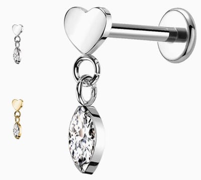 Luxe Titanium Piercing - Kleur: Zilver - Hartje / Heart - Tragus / Kraakbeen / Helix / Conch - Formaat: 1.2 x 6 mm - Hoge Kwaliteit - Piercing Sieraad - Oorpiercing / Ear Piercing - Oorbellen - Inclusief Luxe Cadeauverpakking