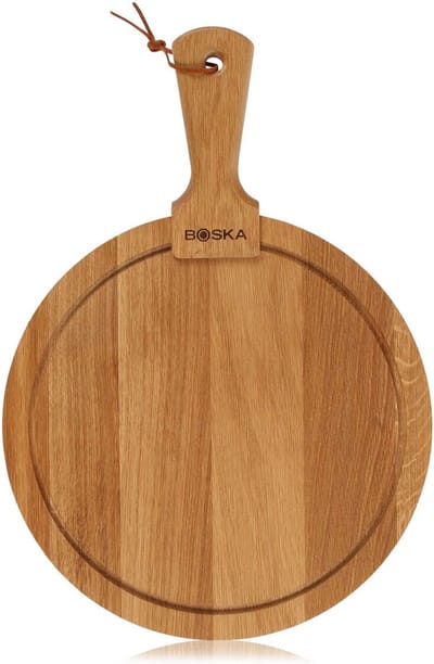 BOSKA Serveerplank Rond Friends M - Borrelplank met opvanggeul - Eikenhouten Tapasplank / kaasplank - 30 cm