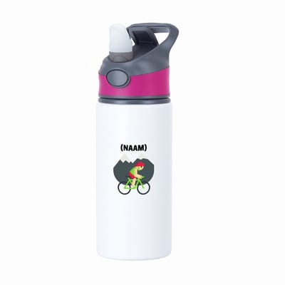 Hacebo® - Mountainbike met eigen naam waterfles met rietje roze - Sport - Mountainbiker - Sport - water fles - 650ML