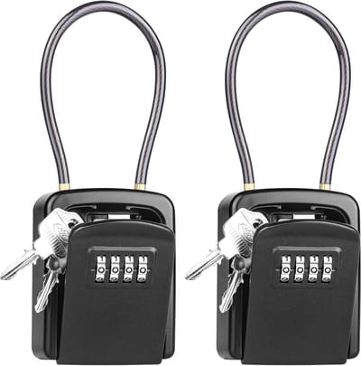 Famanu – Set van 2 sleutelkluizen met afneembare kabel, 4-cijferige code, weerbestendig, voor sleutels en deurkaarten
