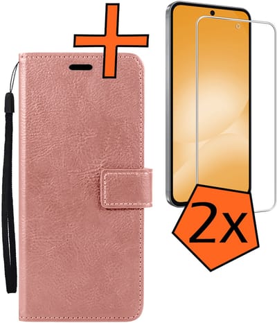 Hoes - Met 2x Screenprotector - Geschikt voor Samsung Galaxy A56 - Luxe Pasjeshouder - Bookcase Portemonee - Flip Case - Kunstleer Book Case - Flipcase Hoes - Book Cover - Walletcase - PortemonneeHoes - Rosé goud