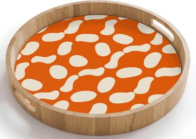 Dienblad rond 40x40 cm - Schootdienblad hout - Oranje - Organische vormen - Wit - Borrelplank rechthoek - Plateau houten dienbladen