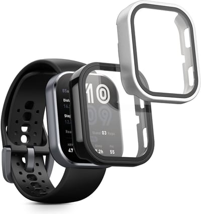 kwmobile 2x cover geschikt voor Amazfit Bip 6 - Fitnesstracker cover van gehard glas en kunststof frame set zwart / zilver
