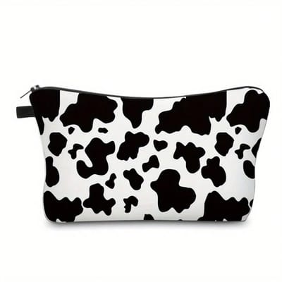 1 stuks Modieuze Koeienhuid Polyester Make-uptas Met Rits, Draagbare Toiletartikelen En Opbergtas, Een Must-Have Vakantiegeschenk Voor Reizen