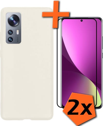 Hoes - Met 2x Screenprotector - Geschikt voor Xiaomi 12 - Sterk & Shockproof - Back Cover - Siliconen Case - Telefoon Hoes - Wit
