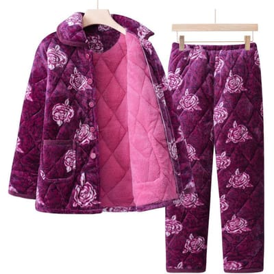 Winter Warm Pak voor Ouderen Vrouwelijke Moeder Plus Fluweel Twee Delen Oma Huispak Oude Dame Casual Kleding Dikke Kleding 3XL pink