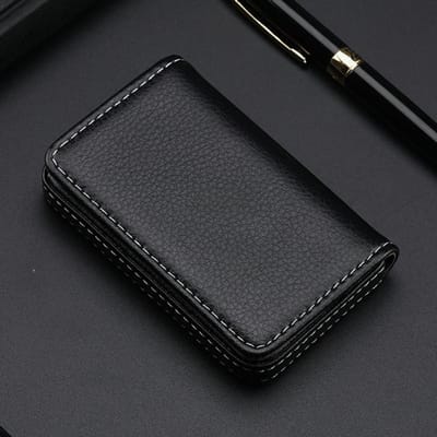 Porte-cartes de crédit en cuir PU cousu, portefeuille avec fermeture magnétique pour hommes et femmes noir