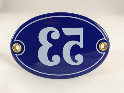 Emaille Huisnummer - Nummerbord Schild - Huis Nummering - Handgemaakt Emaille - 105x7cm - Blauw Wit