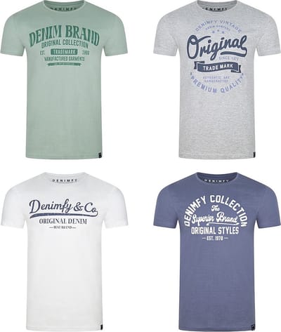 DENIMFY Heren T-Shirt DFNuri 4 stuks regular fit Veelkleurig M Ronde Hals Volwassenen t shirt heren met print